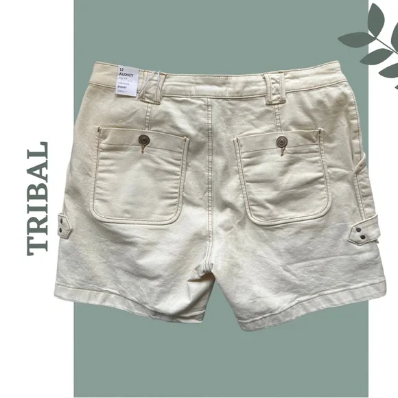 Tribal Jeans Shorts Audrey Mid Rise Girlfriend Length 7" Cream Zipper Front - Picture 2 of 7